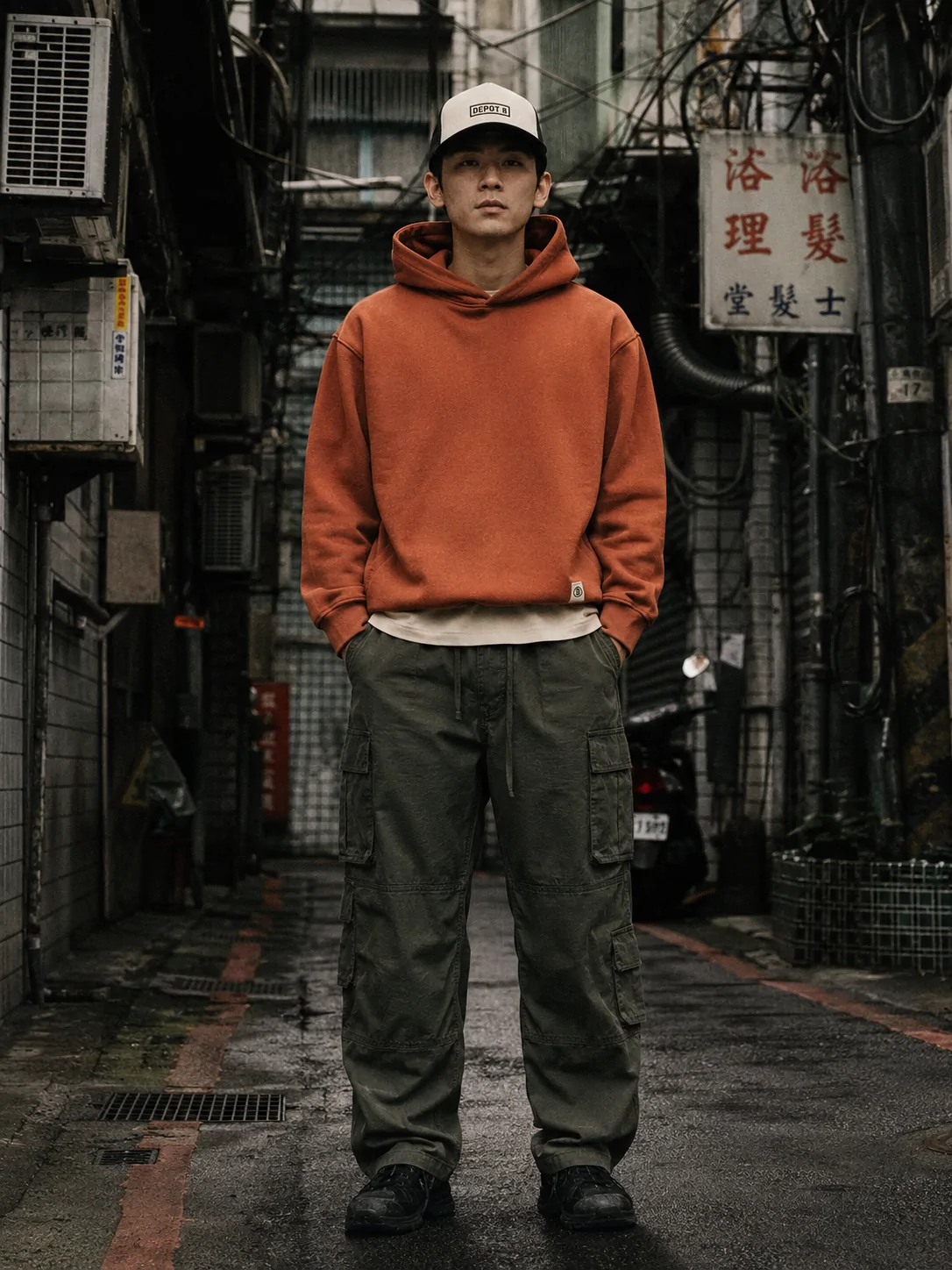 LOOK 01 · RUST OVER OLIVE